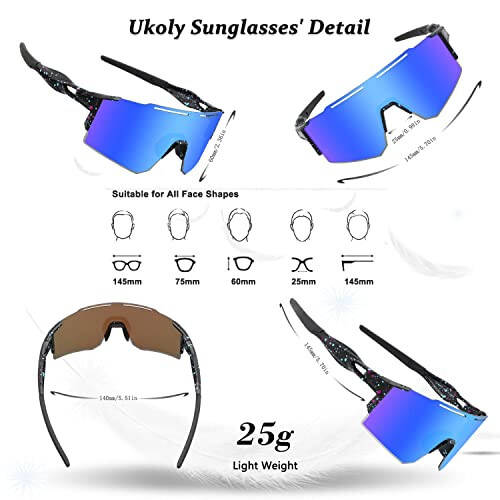 Ukoly Cycling Sunglasses for Men Women with 3 Interchangeable Lenses, Polarized Sports Sunglasses, Baseball Sunglasses - 6