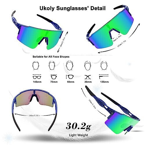 Ukoly Cycling Sunglasses for Men Women with 3 Interchangeable Lenses, Polarized Sports Sunglasses, Baseball Sunglasses - Ukoly (1)