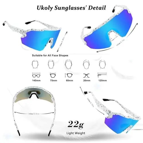 Ukoly Baseball Sunglasses For Men Women,Sports Sunglasses For Baseball Running Cycling UV400 protection TR90 Frame 615 - 2