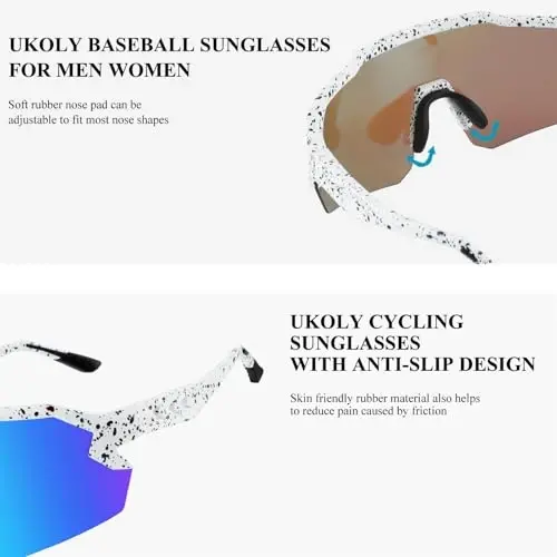 Ukoly Baseball Sunglasses For Men Women,Sports Sunglasses For Baseball Running Cycling UV400 protection TR90 Frame 615 - 6