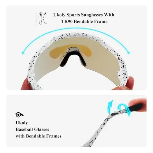 Ukoly Sport Sunglasses for Men Women,HD PC Lens UV400 Protection | Sun Glasses for Running Cycling Baseball Fishing Golf Hiking,Non-slip Rubber Legs Lightweight Design u615 - 5