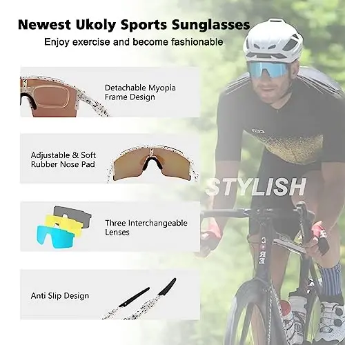Ukoly Sport Sunglasses for Men and Women,HD PC Lens UV400 Protection | Sun Glasses for Running Cycling Baseball Fishing Golf Hiking,with 1 Lens or 3 Interchangeable Lens - 3
