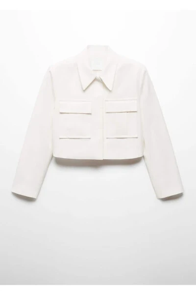 Укороченный тканевый жакет с карманами - 3