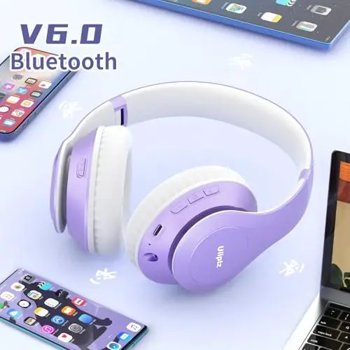 Uliptz Wireless Bluetooth Headphones, 65H Playtime, 6EQ Sound Modes, HiFi Stereo Over Ear Headphones with Microphone, Foldable Bluetooth 5.3 Headphone for Travel/Office/Cellphone/PC (Purple) - 1