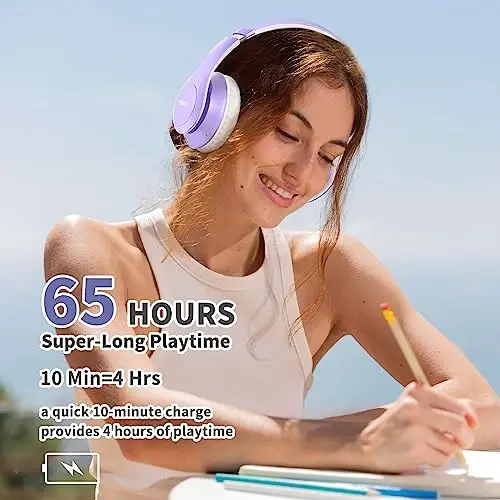 Uliptz Wireless Bluetooth Headphones, 65H Playtime, 6EQ Sound Modes, HiFi Stereo Over Ear Headphones with Microphone, Foldable Bluetooth 5.3 Headphone for Travel/Office/Cellphone/PC (Purple) - 5