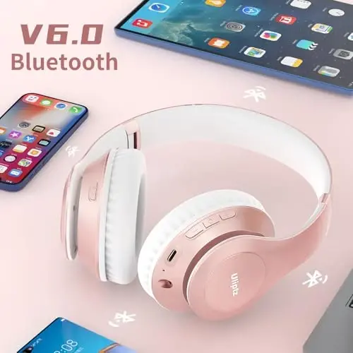 Uliptz Wireless Bluetooth Headphones, 65H Playtime, 6EQ Sound Modes, HiFi Stereo Over Ear Headphones with Microphone, Foldable Bluetooth 6.0 Headphone for Travel/Office/Cellphone/PC (Rose Gold) - 1