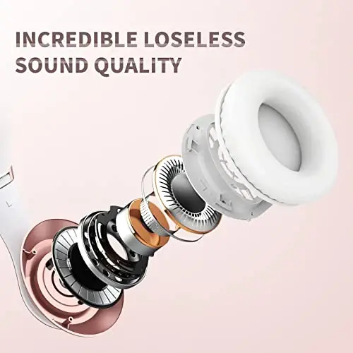 Uliptz Wireless Bluetooth Headphones, 65H Playtime, 6EQ Sound Modes, HiFi Stereo Over Ear Headphones with Microphone, Foldable Bluetooth 6.0 Headphone for Travel/Office/Cellphone/PC (Rose Gold) - 3