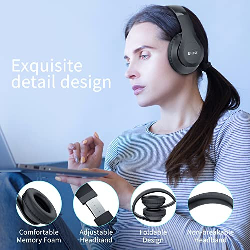 Uliptz Kablosuz Bluetooth Kulaklıklar, 65 Saat Oynatma Süresi, 6 EQ Ses Modu, Mikrofonlu HiFi Stereo Kulak Üstü Kulaklıklar, Seyahat/Ofis/Cep Telefonu/Bilgisayar İçin Katlanabilir Hafif Bluetooth 5.3 Kulaklıklar - 7