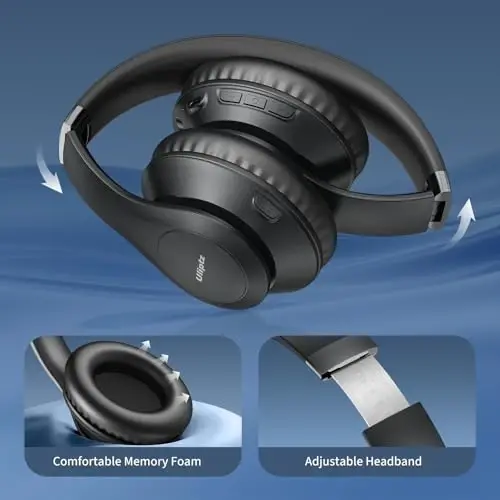 Uliptz Wireless Bluetooth Headphones, 65H Playtime, 6 EQ Sound Modes, HiFi Stereo Over Ear Headphones with Microphone, Foldable Lightweight Bluetooth 6.0 Headset for Travel/Office/Cellphone/PC - ULIPTZ