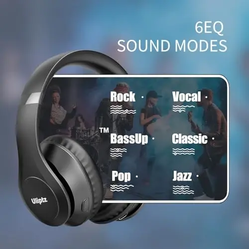 Uliptz Wireless Bluetooth Headphones, 65H Playtime, 6 EQ Sound Modes, HiFi Stereo Over Ear Headphones with Microphone, Foldable Lightweight Bluetooth 6.0 Headset for Travel/Office/Cellphone/PC - 3
