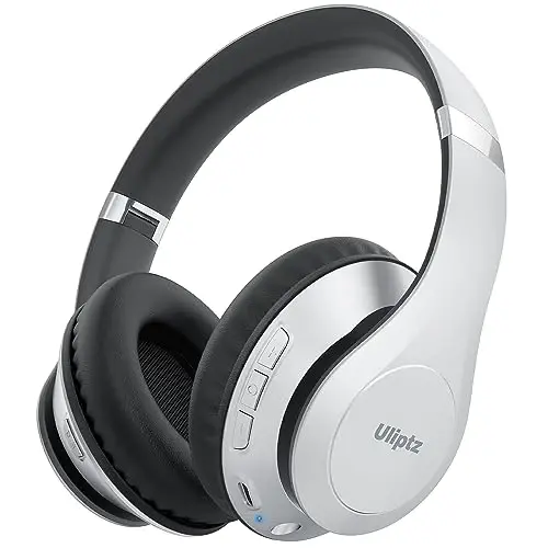 Uliptz Simsiz Bluetooth Eshitish vositasi, 65 soat ijro etish vaqti, 6 EQ ovoz rejimi, mikrofonli HiFi Stereo quloqchin, buklanadigan yengil Bluetooth 5.3 eshitish vositasi (kumush) - ULIPTZ