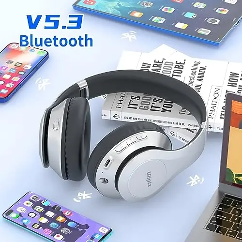 Uliptz Simsiz Bluetooth Eshitish vositasi, 65 soat ijro etish vaqti, 6 EQ ovoz rejimi, mikrofonli HiFi Stereo quloqchin, buklanadigan yengil Bluetooth 5.3 eshitish vositasi (kumush) - 3