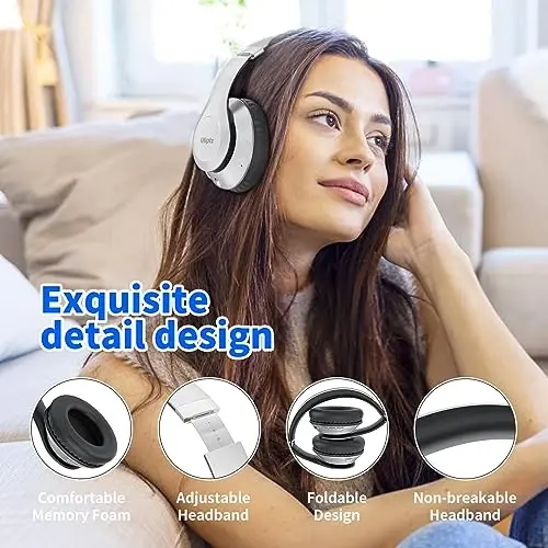 Uliptz Simsiz Bluetooth Eshitish vositasi, 65 soat ijro etish vaqti, 6 EQ ovoz rejimi, mikrofonli HiFi Stereo quloqchin, buklanadigan yengil Bluetooth 5.3 eshitish vositasi (kumush) - 4
