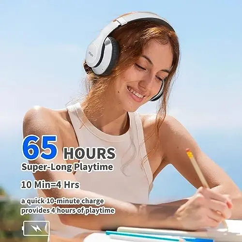 Uliptz Simsiz Bluetooth Eshitish vositasi, 65 soat ijro etish vaqti, 6 EQ ovoz rejimi, mikrofonli HiFi Stereo quloqchin, buklanadigan yengil Bluetooth 5.3 eshitish vositasi (kumush) - 5