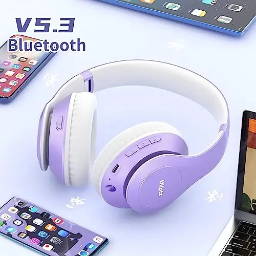 Uliptz Simsiz Bluetooth Quloqchinlar, 65 Soat Ijro Vaqti, 6EQ Ovoz Rejimi, Mikrofonli HiFi Stereo Quloqchinlar, Sayohat/Ofis/Mobil telefon/Kompyuter uchun Buklanadigan Bluetooth 5.3 Quloqchin (Binafsha) - 3