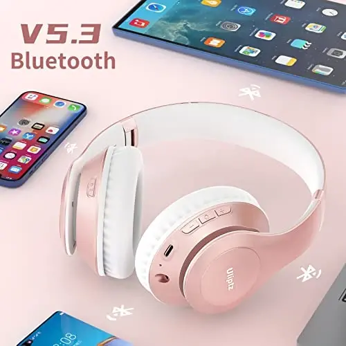 Uliptz Wireless Bluetooth Headphones, 65H Playtime, 6EQ Sound Modes, HiFi Stereo Over Ear Headphones with Microphone, Foldable Bluetooth 5.3 Headphone for Travel/Office/Cellphone/PC (Rose Gold) - 3