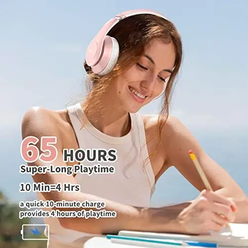 Uliptz Wireless Bluetooth Headphones, 65H Playtime, 6EQ Sound Modes, HiFi Stereo Over Ear Headphones with Microphone, Foldable Bluetooth 5.3 Headphone for Travel/Office/Cellphone/PC (Rose Gold) - 5
