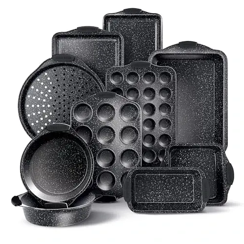 Country Kitchen Nonstick Stackable Bakeware Set - Durable, Easy Release Baking Set, Black, 10 Pcs 