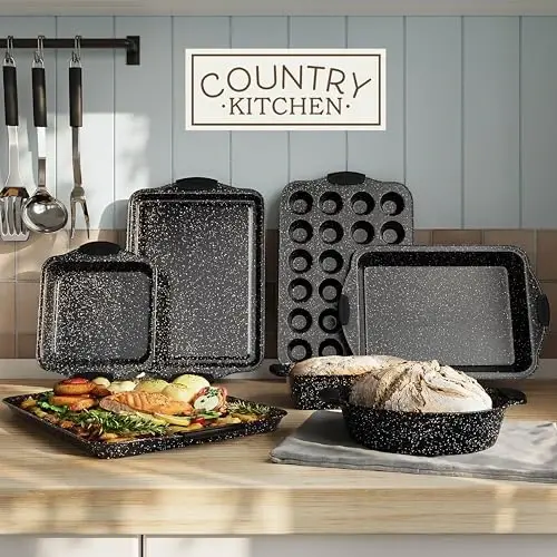 Country Kitchen Nonstick Stackable Bakeware Set - Durable, Easy Release Baking Set, Black, 10 Pcs - 3