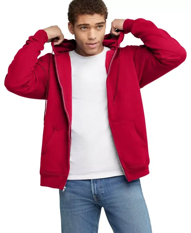 Ultimate Men's Full-Zip Og'ir vaznli Polar Hoodie-Qizil - 3