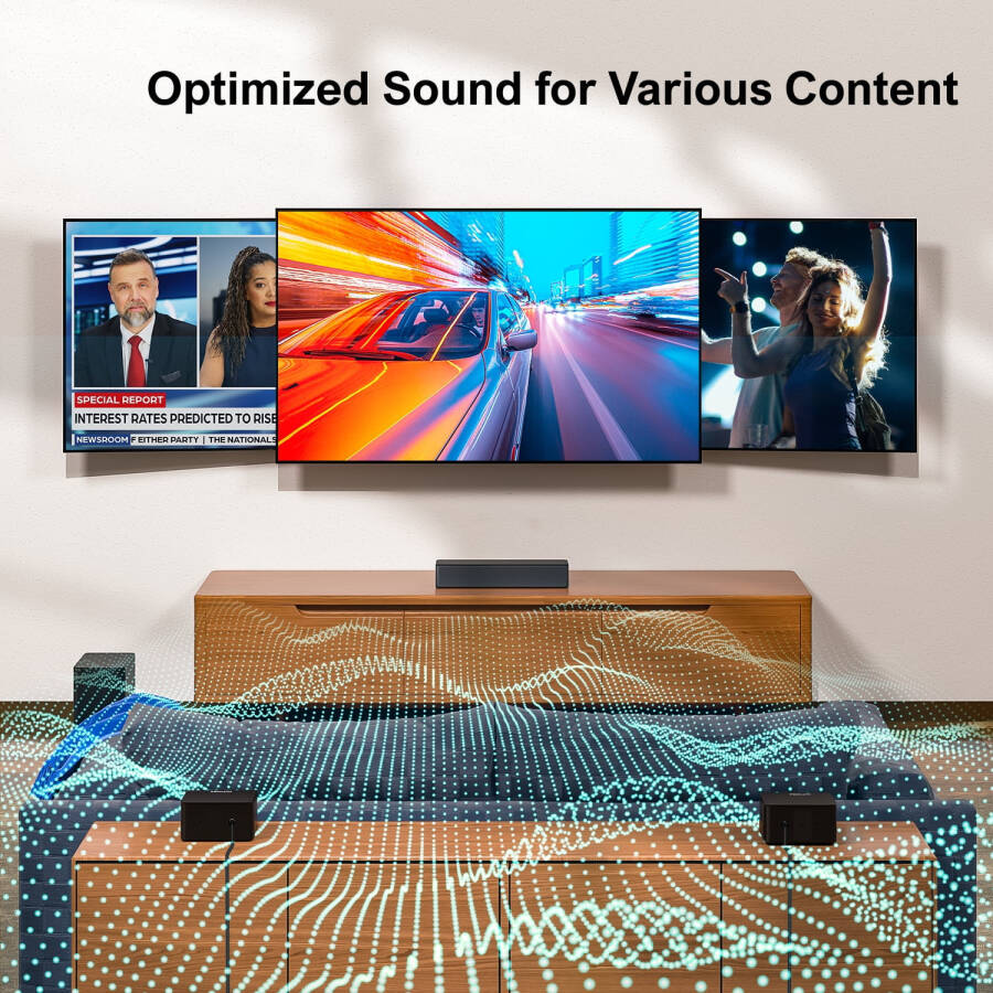 ULTIMEA 5.1 Surround Sound Bar, Virtual Surround Sound System, 350W Sound bar for TV with Wireless Subwoofer and Rear Speakers, 3D Surround and Bass Adjustable Home Theater TV Speakers - 4