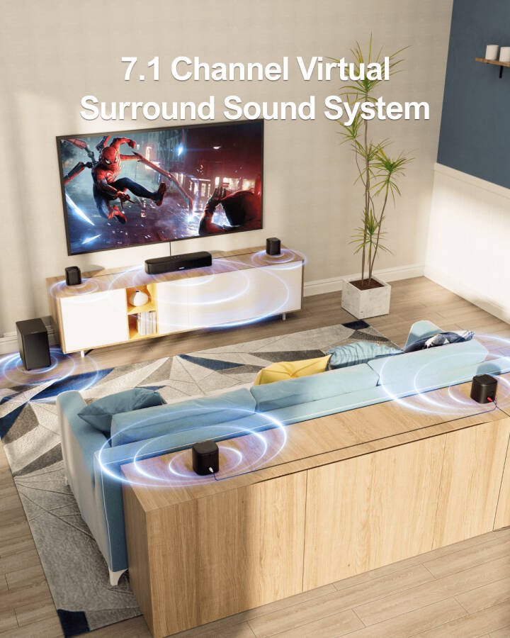 ULTIMEA 7.1ch Sanal Surround Ses Çubuğu, Subwoofer'lı Akıllı TV için Soundbar, OPT/AUX/BT, Aura A40 - 8