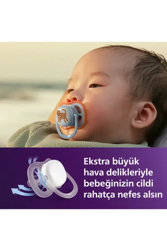 Ultra Air Emzik 0-6 Ay, Erkek, Ortodontik, Yumuşak Silikon Uçlu, BPA İçermez, Hijyen Kutulu, 2'li, SCF087/02 - Mavi Kaplan - 2