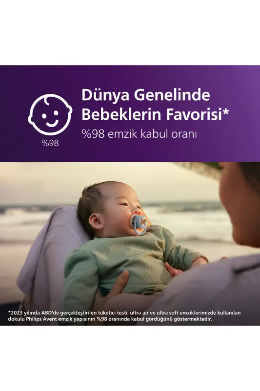Ultra Air Emzik 0-6 Ay, Erkek, Ortodontik, Yumuşak Silikon Uçlu, BPA İçermez, Hijyen Kutulu, 2'li, SCF087/02 - Mavi Kaplan - 4