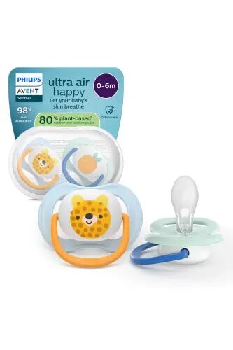 Ultra Air Emzik 0-6 Ay, Erkek, Ortodontik, Yumuşak Silikon Uçlu, BPA İçermez, Taşıma ve Hijyen Kutulu, 2'li Paket, SCF080/23 - Turuncu Kaplan - 1