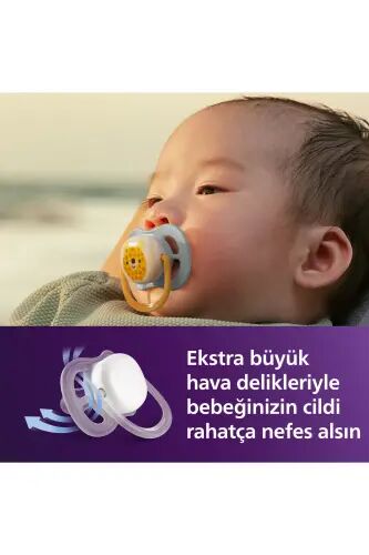 Ultra Air Emzik 0-6 Ay, Erkek, Ortodontik, Yumuşak Silikon Uçlu, BPA İçermez, Taşıma ve Hijyen Kutulu, 2'li Paket, SCF080/23 - Turuncu Kaplan - Philips Avent (1)