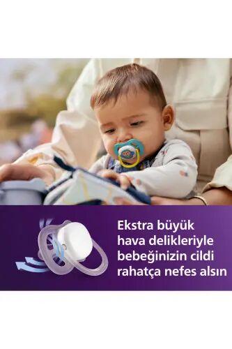 Ultra Air Emzik 6-18 Ay, Erkek, Ortodontik, Yumuşak Silikon Uçlu, BPA İçermez, Taşıma ve Hijyen Kutulu, 2'li Paket, SCF080/26 - Maymun - PHILIPS AVENT (1)
