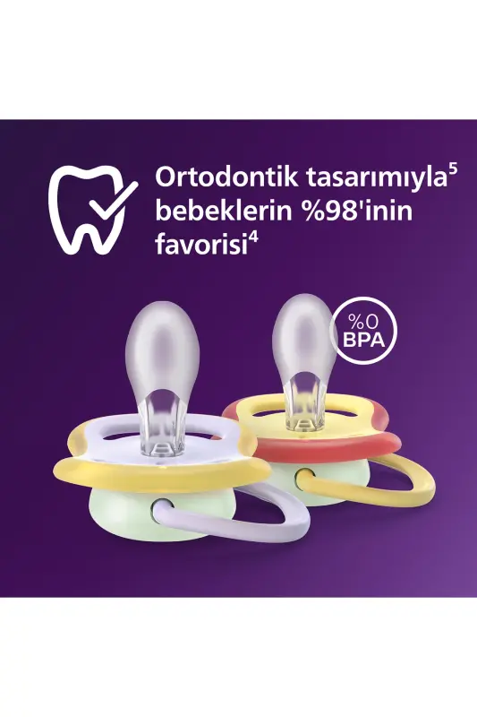 Ultra Air Gece Emziği, 0-6 Ay, Kız, Karanlıkta Parlayan, OrtodontikYumuşak Silikon Uçlu, BPA İçermez, Hijyen Kutulu, 2'li, SCF376/25 - Gece Kelebeği - 3
