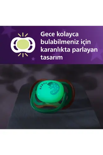 Ultra Air Gece Emziği, 6-18 Ay, Erkek, Karanlıkta Parlayan, OrtodontikYumuşak Silikon Uçlu, BPA İçermez, Hijyen Kutulu, 2'li, SCF376/28 - Bukalemun - 3