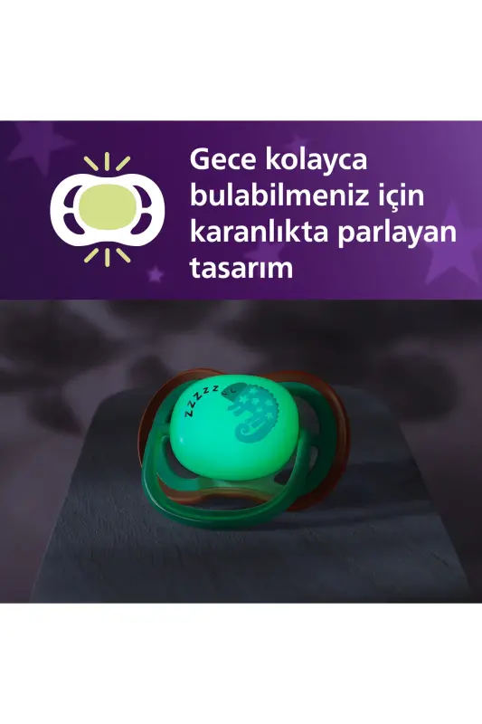 Ultra Air Gece Emziği, 6-18 Ay, Erkek, Karanlıkta Parlayan, OrtodontikYumuşak Silikon Uçlu, BPA İçermez, Hijyen Kutulu, 2'li, SCF376/28 - Bukalemun - 3