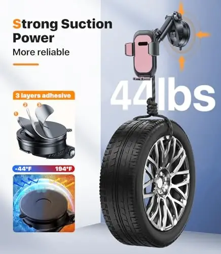 Ultra barqaror telefon ushlagichlari avtomobilingiz uchun [Kuchli va 360 sozlanishi so'rg'ich] Universal avtomobil telefon ushlagichi O'rnatish uzun qo'lli moslashuvchan avtomobil o'rnatgichi Asboblar paneli uchun oynaga havo chiqarish teshigi barcha telefon g'iloflari - pushti - 3