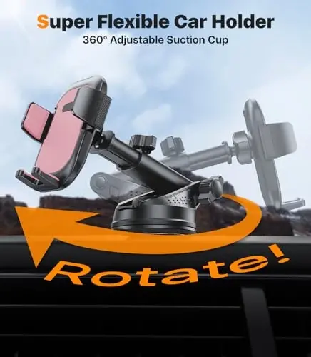Ultra barqaror telefon ushlagichlari avtomobilingiz uchun [Kuchli va 360 sozlanishi so'rg'ich] Universal avtomobil telefon ushlagichi O'rnatish uzun qo'lli moslashuvchan avtomobil o'rnatgichi Asboblar paneli uchun oynaga havo chiqarish teshigi barcha telefon g'iloflari - pushti - 4