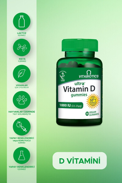 Ultra D Vitamini Gummies 1000 IU 50 Vegan Gummies - 5