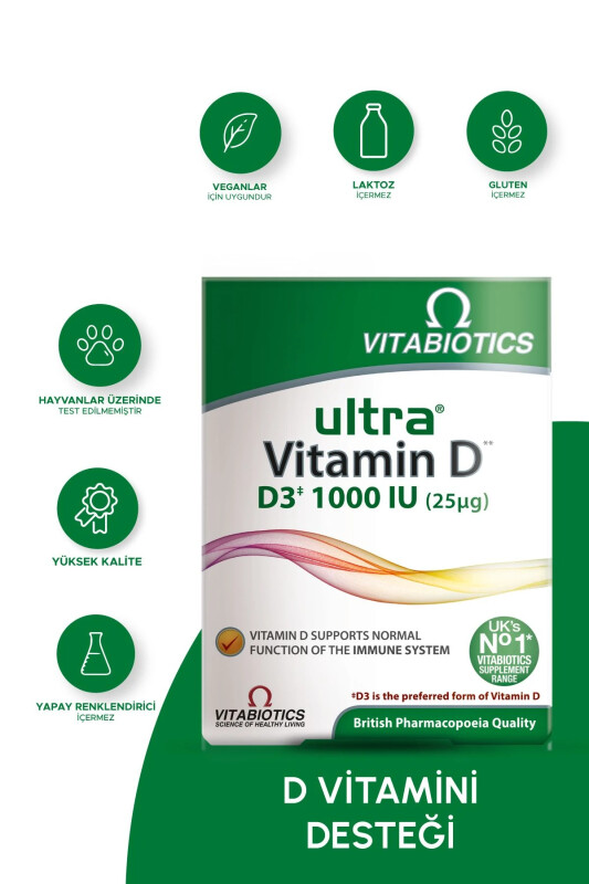 Ultra Vitamin D 1000 IU D3 Vitamini İçeren Takviye Edici Gıda 96 Tablet - 1