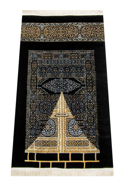 Ultra Plus Black Chenille Prayer Rug with Kaaba Design 7 - 4