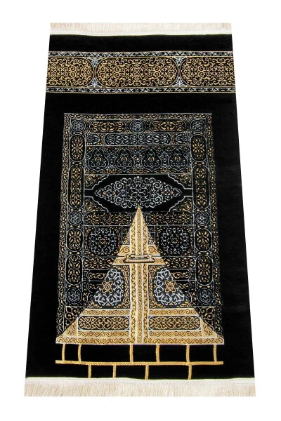 Ultra Plus Black Chenille Prayer Rug with Kaaba Design 7 - 1