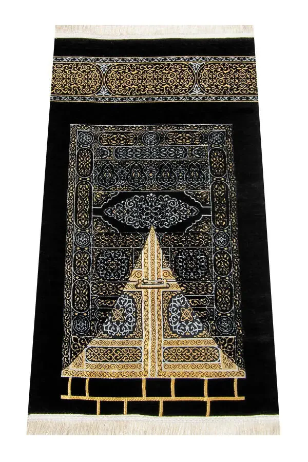 Ultra Plus Black Chenille Prayer Rug with Kaaba Design 7 - 1