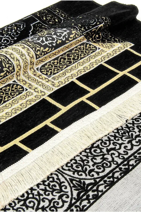 Ultra Plus Black Chenille Prayer Rug with Kaaba Design 7 - 2