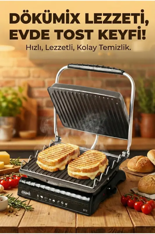 Ultra Plus Organic Cast Iron Grill & Toaster Machine Black Grill Attachment, Brushed, Drip Tray - DÖKÜMIX
