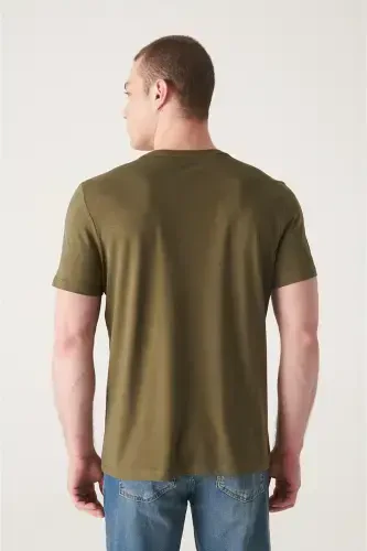 Ultra-soft, crew neck, regular fit, khaki modal men's t-shirt. - 4