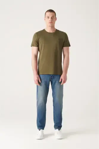 Ultra-soft, crew neck, regular fit, khaki modal men's t-shirt. - 5
