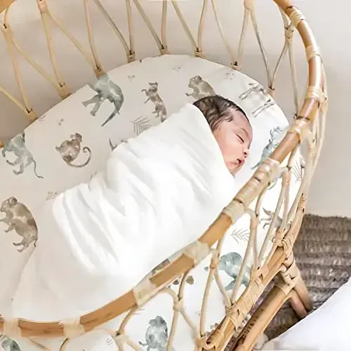 Ultra Soft Fitted Bassinet choyshablar 3 dona, chaqaloq beshik uchun universal, Muso savati Oval to'rtburchak matras xavfsiz va qulay, chaqaloq uchun zamonaviy Bassinet matras choyshablari, yoqimli hayvonlar bosmasi - 5