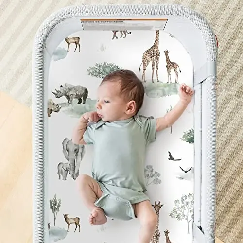 Ultra Soft Fitted Bassinet choyshablar 3 dona, chaqaloq beshik uchun universal, Muso savati Oval to'rtburchak matras xavfsiz va qulay, chaqaloq uchun zamonaviy Bassinet matras choyshablari, yoqimli hayvonlar bosmasi - 3