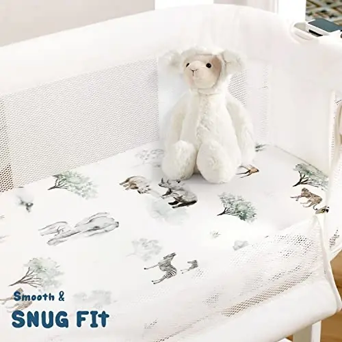 Ultra Soft Fitted Bassinet choyshablar 3 dona, chaqaloq beshik uchun universal, Muso savati Oval to'rtburchak matras xavfsiz va qulay, chaqaloq uchun zamonaviy Bassinet matras choyshablari, yoqimli hayvonlar bosmasi - 4