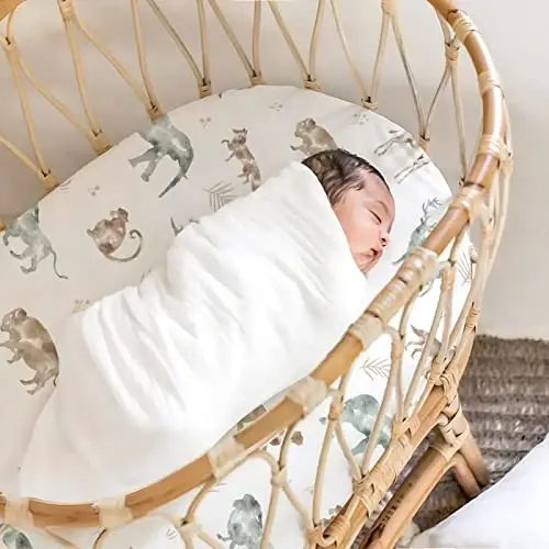 Ultra Soft Fitted Bassinet choyshablar 3 dona, chaqaloq beshik uchun universal, Muso savati Oval to'rtburchak matras xavfsiz va qulay, chaqaloq uchun zamonaviy Bassinet matras choyshablari, yoqimli hayvonlar bosmasi - 5