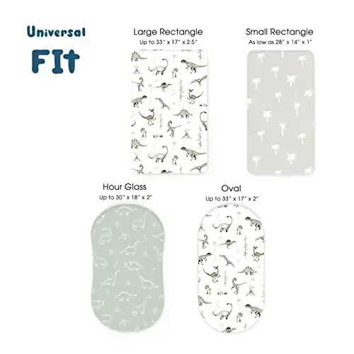 Ultra Soft Stretchy Jersey Knit Fitted Bassinet Sheets 3 Pack, Universal Fitted for Baby Cradle Moses Basket Oval Rectangle Mattress Safe and Snug, Bassinet Fitted Sheets for Boy, Dinosaur Print - 6